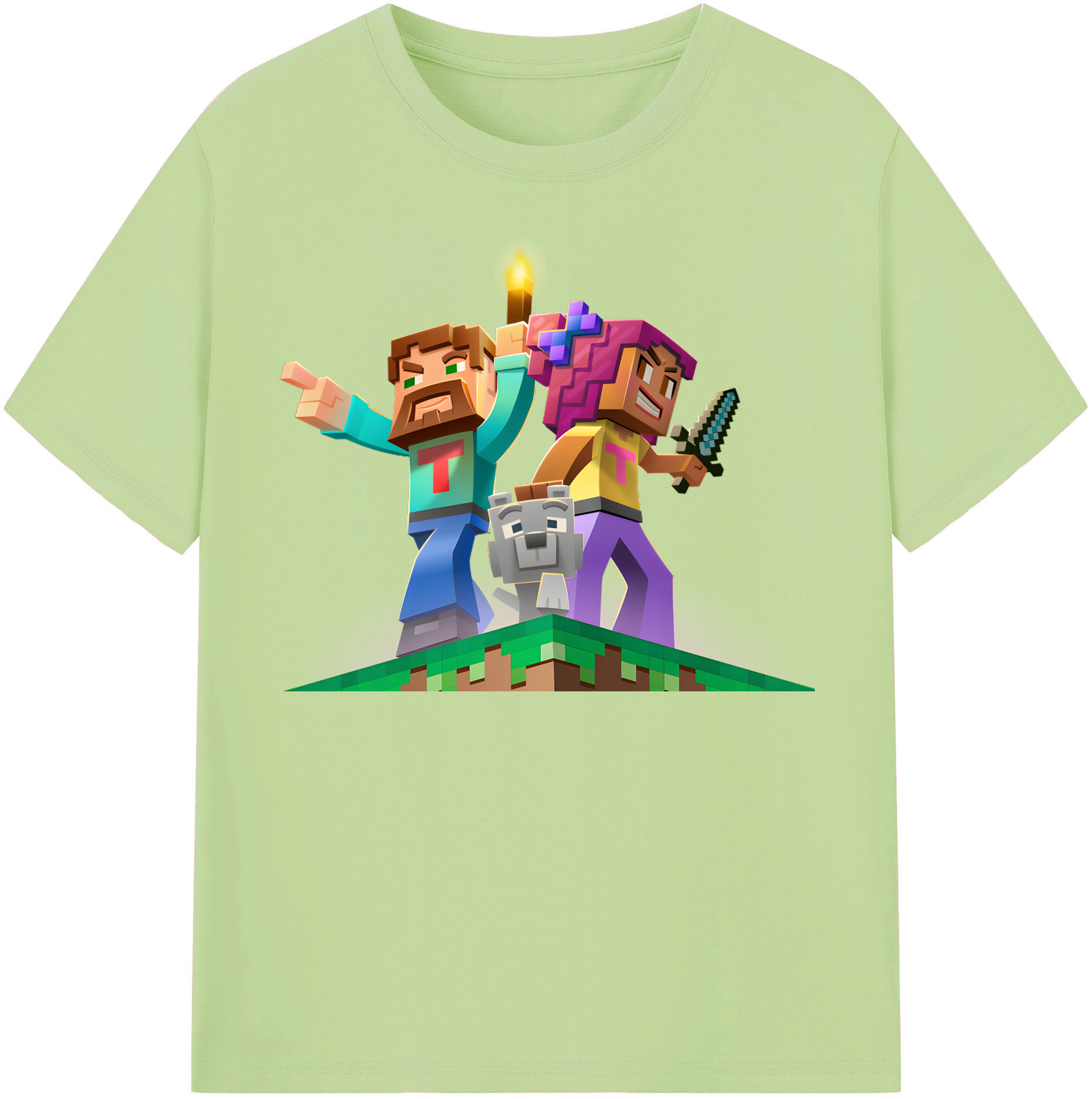 （画像用） マインクラフト ブロックの世界 Minecraft MC Block world 綿100％半袖Tシャツ（フロントプリント）